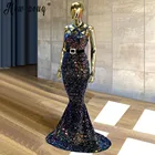 2021 модные вечерние платья с длинным рукавом и блестящими вставками Vestidos простые сексуальные платья с вырезом русалки вечерние платья
