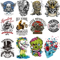 motorcycle iron on patches punk skull heat transfer stickers appliques badges thermoadhesive patch stripes on clothes t shirt t