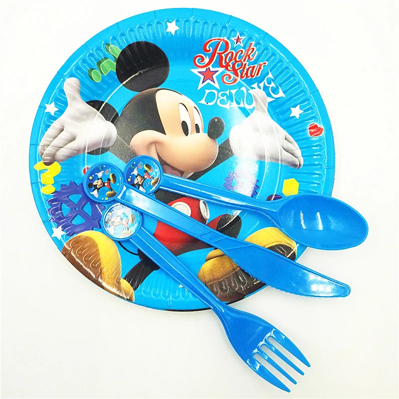 

10pcs Mickey Party Supplies Plastic Knives Forks Spoons happy Birthday Party Decoration Favors Baby Boy Kids Party Set