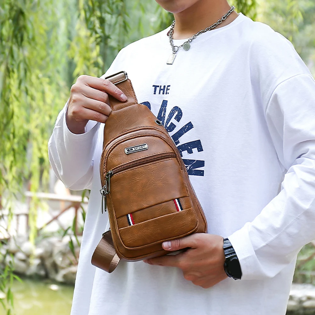 

Casual Zipper Shoulder Waist Bag Men PU Multi-pocket Solid Fanny Belt Chest Multifunction Bag Belt Bag Pouch Packs