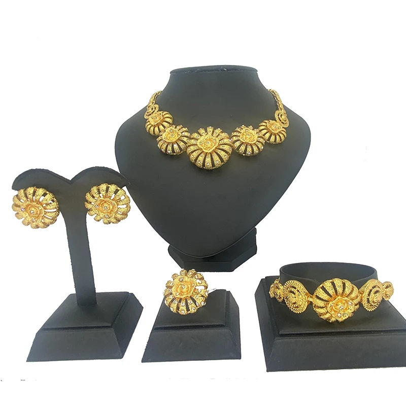 

Роскошные Ювелирные наборы из Дубая для женщин золотого цвета ожерелья и серьги с эфиопским кулоном ближневосточные арабские Африканские свадебные украшения