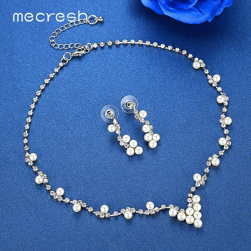 Женский комплект ювелирных изделий Mecresh Серебряные комплекты из серег и ожерелий