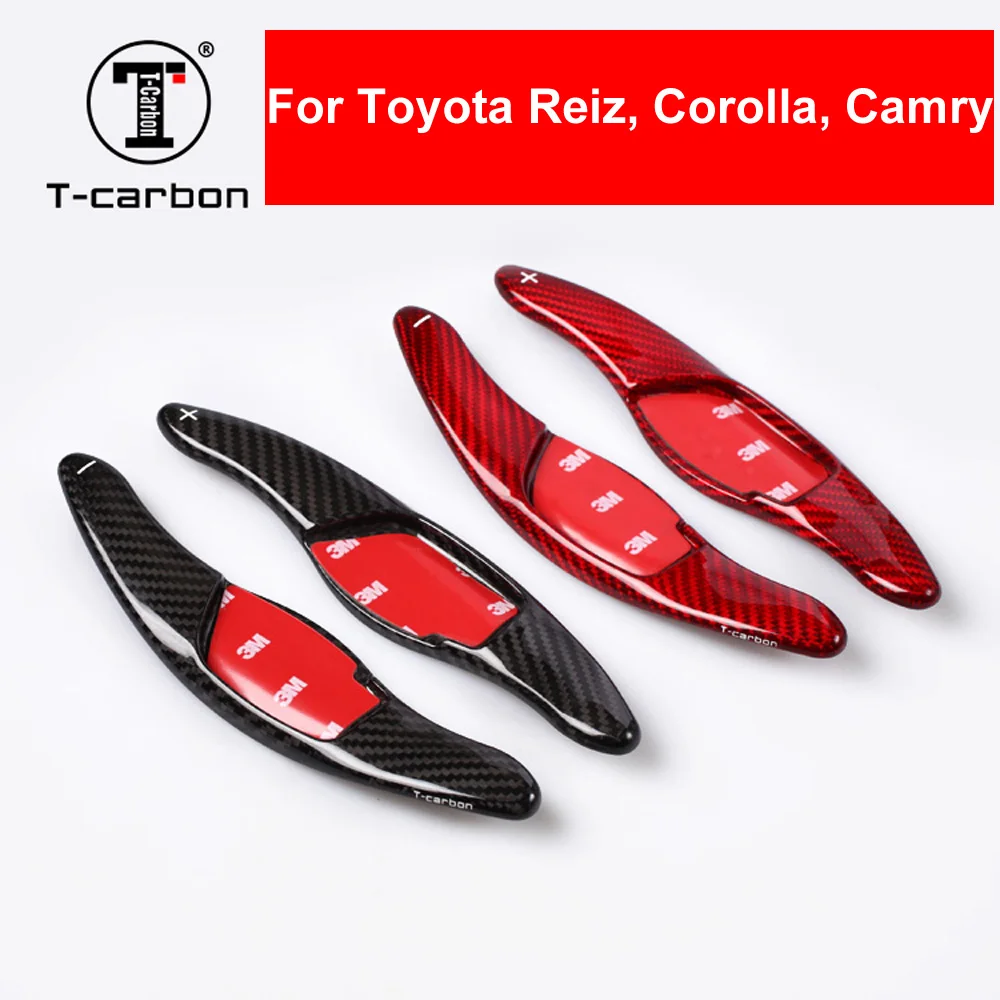 

Car Styling Real Carbon Fiber Black / Red Central Steering Wheel Paddle Shifter Extension For Toyota Reiz Corolla Camry 2PCS