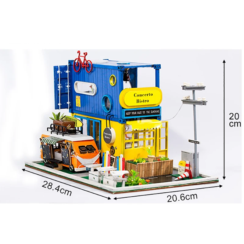 

DIY Dollhouse kit Hello summer series with dust cover Container model cottage wooden hand-assembled house holiday gifts