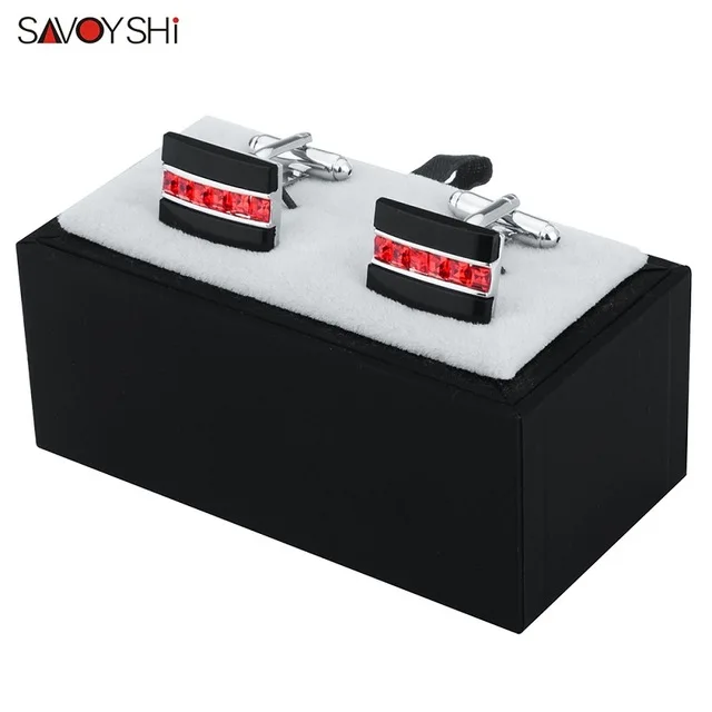 Cufflinks with box B SAVOYSHI модная черная оникс красная кристальная рубашка Запонки мужские подарочные фирменные запонки высококачественные запонки ссылка abotoaduras - Окраска металла: Cufflinks with box B