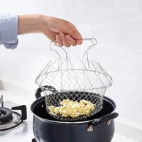 1pc foldable steam rinse strain fry oil fry chef basket mesh mesh basket strainer net kitchen cooking tool
