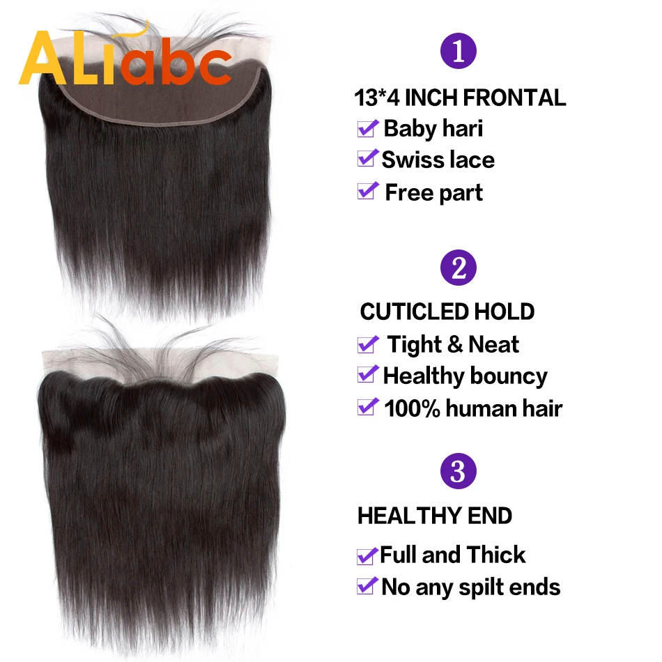 Aliabc бразильские прямые волосы плетение 3 пучка с фронтальным кружевом Закрытие