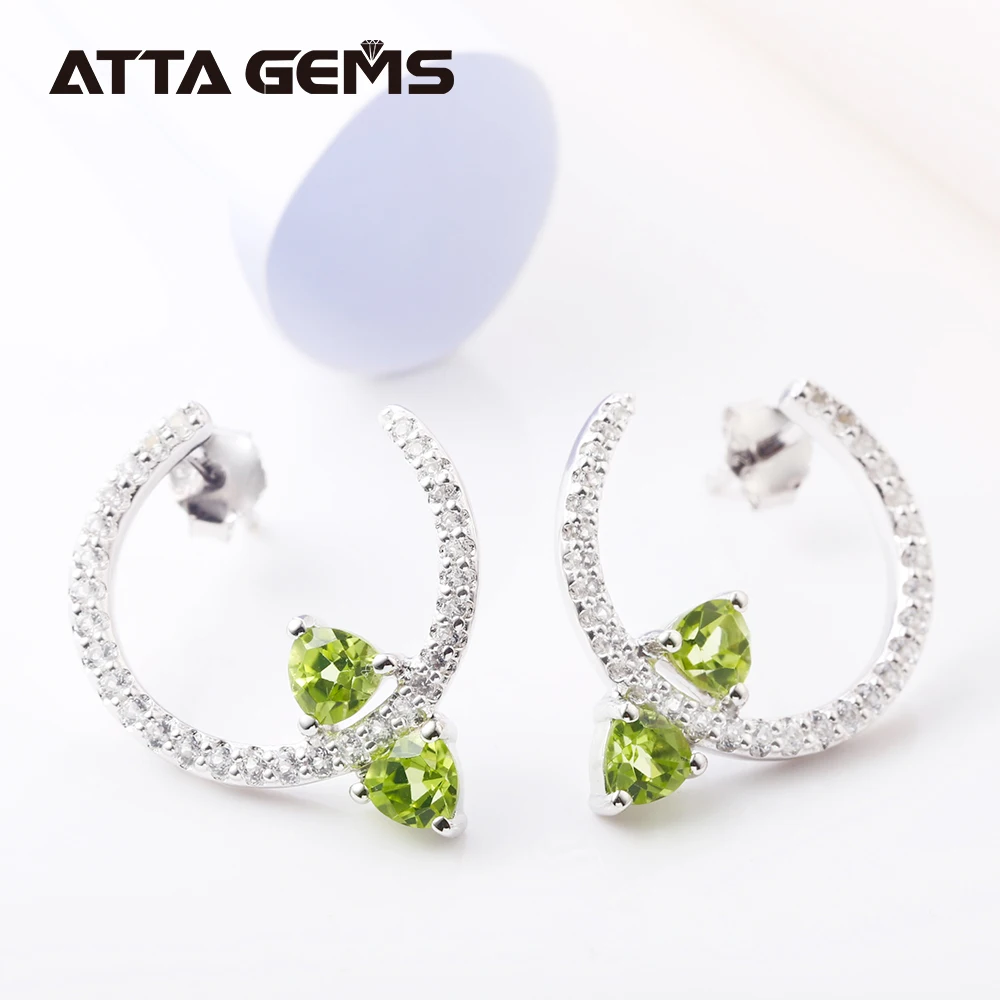 Натуральный Перидот Стерлинговое Серебро серьги гвоздики для женщин