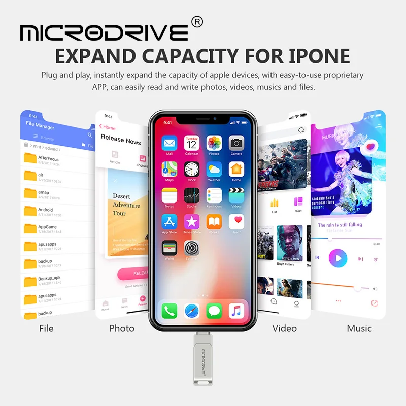 Металлический USB флеш накопитель для iPhone X/8/7/7 Plus/6/6s/ipad OTG флешка HD карта памяти 16 ГБ