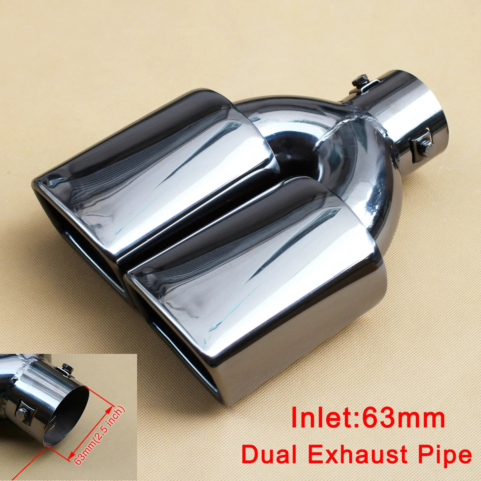 Universal Car Tailpipe 63mm 2.5 inch Diameter Tail Muffler Rear Exhaust Silencer Pipe Tip Dual Outlet Cover Stainless Steel