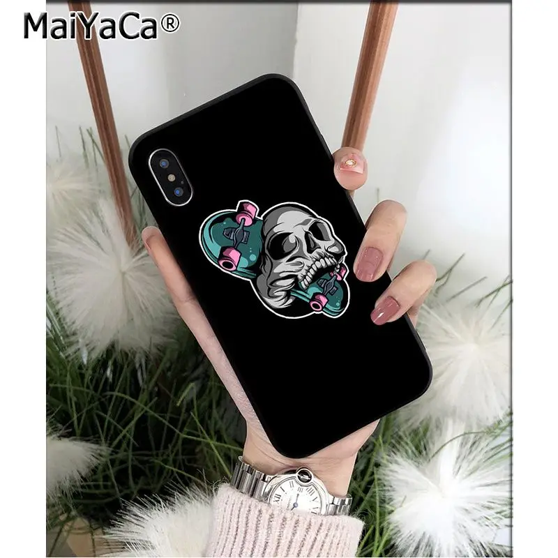 MaiYaCa Скейтборд Череп Скелет ТПУ мягкий чехол для телефона iPhone 8 7 6 6S Plus 5 5S SE XR X XS MAX