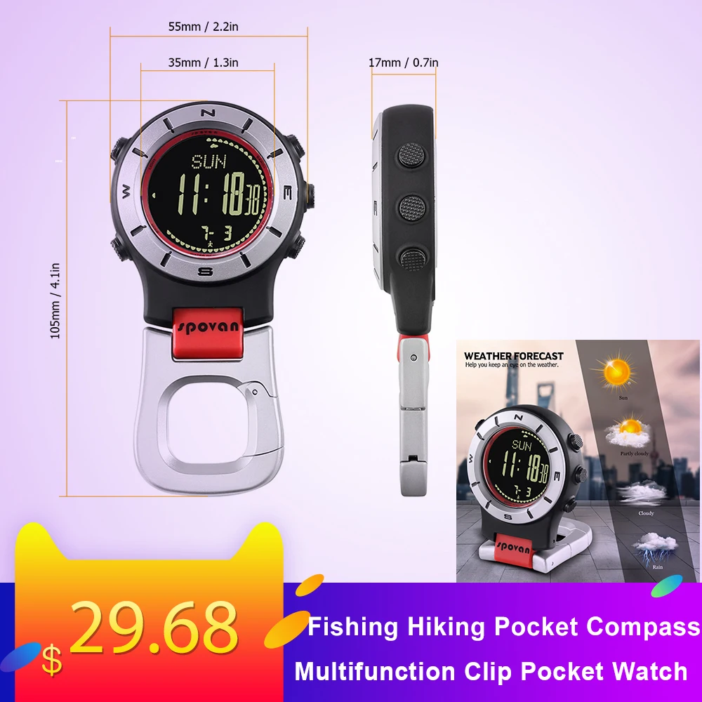 

Смарт-часы SPOVAN с высотомером, барометром, компасом, военные часы для кемпинга, скалолазания, открытый компас для рыбалки, пешего туризма, ска...