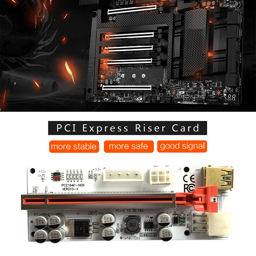 VER010-X PCI-E Riser Express 1X to 16X Extender USB 3.0 SATA Power Adapter Add On Card Pcie 1X 2X 4X 8X 16X with Light