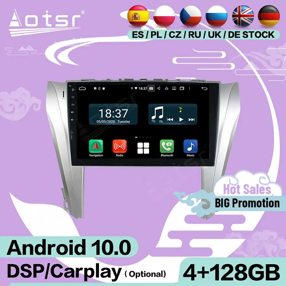 

4 + 128G Carplay экран Мультимедиа Стерео Android плеер для Toyota Camry 2014 2015 GPS Navi видео аудио радио приемник головное устройство