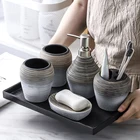 Керамический держатель для зубной щетки в стиле ретро, чашка для Gargle, мыльница, бутылка для лосьона, набор из 5 предметов для туалетных принадлежностей с лотком для хранения, аксессуары для ванной комнаты