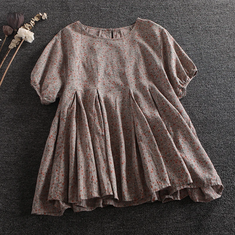 

Lamtrip autumn rustic flowers print o-neck loose doll shirt plus size