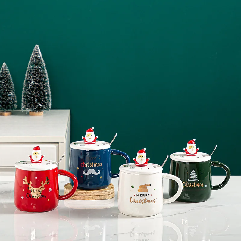 

Christmas Cup Mug Ceramic Santa Claus Figurines with Lid Milk Coffee Cup Home Office Water Drinking Bottle New Year Gifts VIP