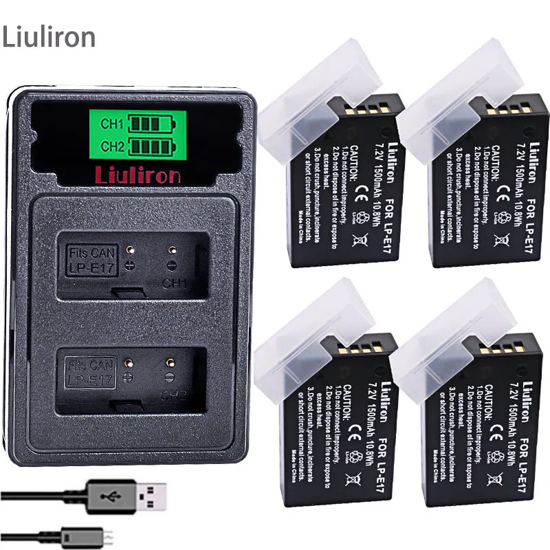 4x1500 мА/ч, LP-E17 LPE17 LP E17 Камера Батарея+ ЖК-дисплей Dual USB Зарядное устройство для цифровой однообъективной зеркальной камеры Canon EOS M3 M5 M6 750D 760D T6i T6s 800D 8000D поцелуй X8i