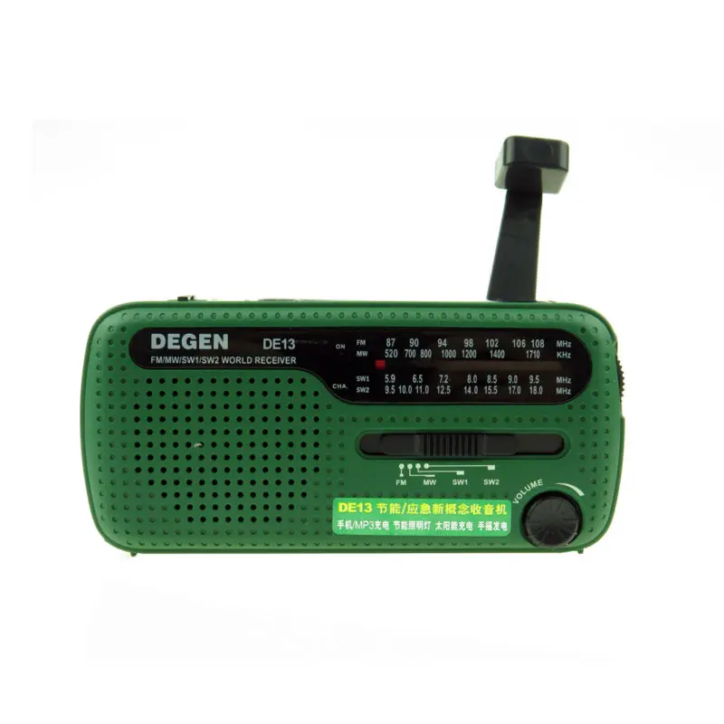 Green DEGEN DE13 фонарик Cranker FM AM SW Динамо Солнечный источник питания Аварийного Радио A0798A мир приемник - Цвет: Green