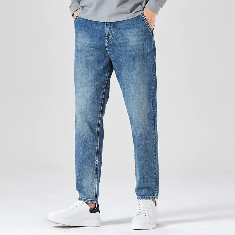 

Мужские джинсы, деловые прямые джинсы полной длины, повседневные джинсовые брюки, эластичные Стрейчевые тканевые брюки HHL1220