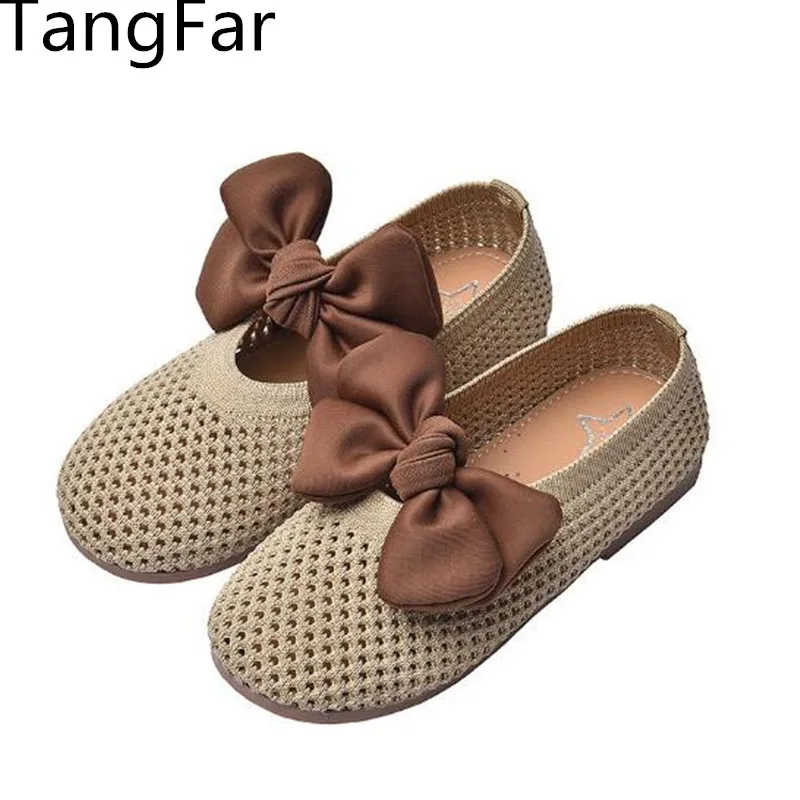 2020 летние дышащие мокасины для девочек с бантиком детские черные эластичные