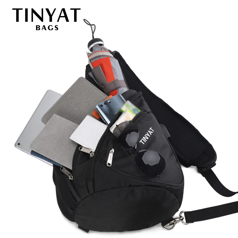 

TINYAT men bag, male chest bag shoulder bag, USB, waterproof, Waterproof Business Shoulder bag for man travel chest bag T509