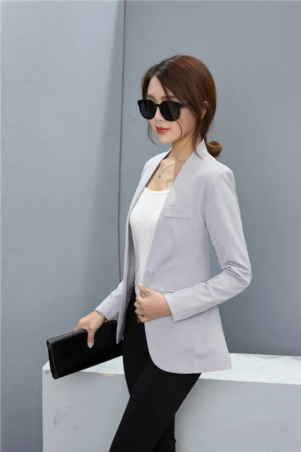 1084 light gray Новая весенняя осенняя куртка яркого цвета с длинным рукавом Тонкий костюм Женская куртка на одной пуговице одежда S-4XL - Цвет: 1084 light gray
