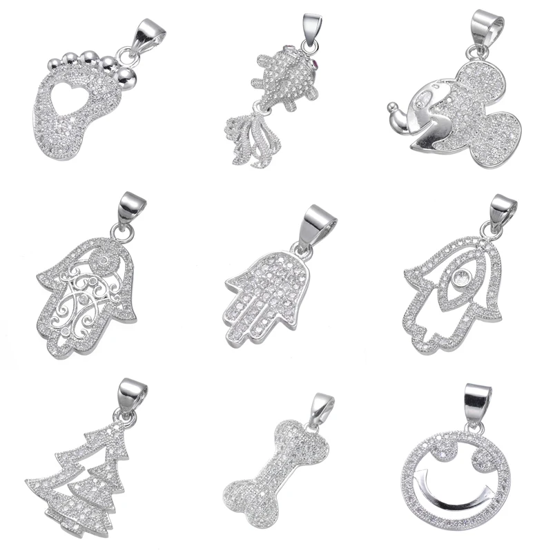 

Juya DIY Micro Pave Zircon Hamsa Hand Owl Christmas Tree Charms For Handmade Fashion Charms Bracelet Necklace Earrings Making