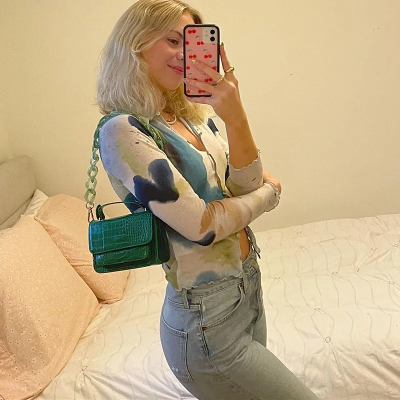 Укороченные футболки с принтом Tie Dye Y2K женские повседневные топы длинным рукавом