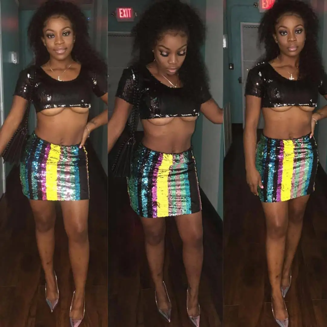 

2021 European and American sexy women's wear fashion color stripe Sequin skirt