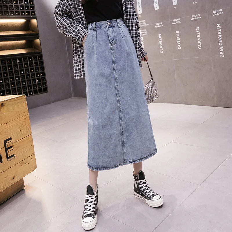 

Split Denim Plus Size Oversized Korean Fashion High-Waisted Vintage Summer Women'S Clothing Skirt Women Vetement Femme 2021