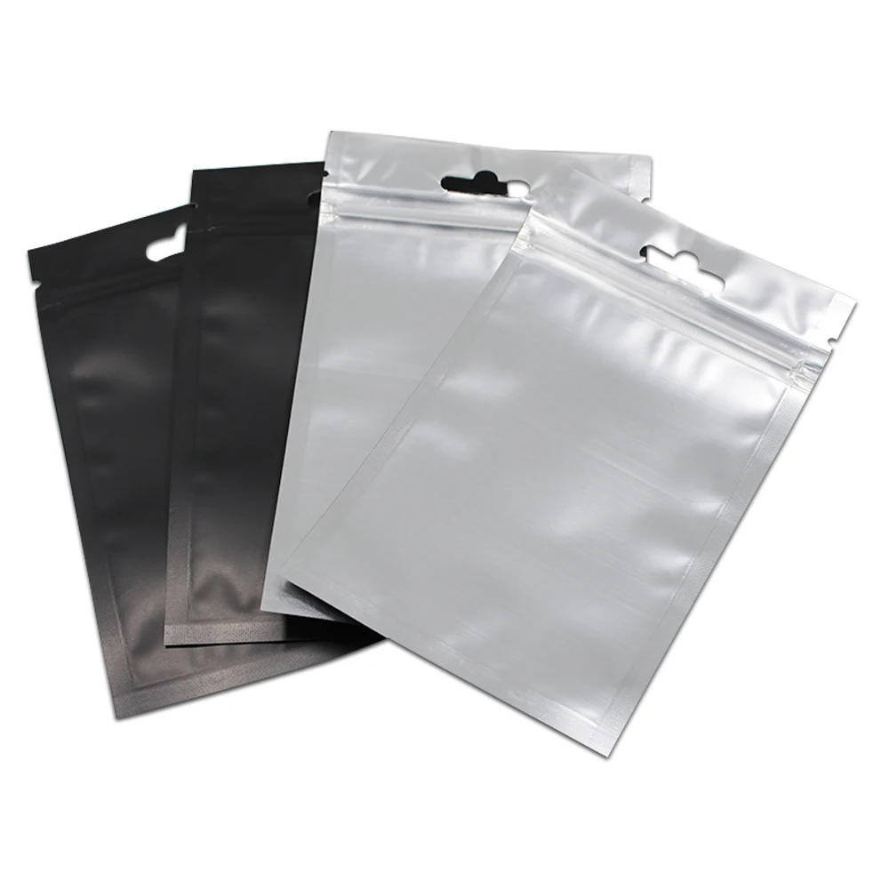 100PCS Resealable Matte Black Aluminum Foil Frosted Clear Plastic Bags Valve Zip Lock Pouches Package Storage Bag With Hang Hole | Дом и сад