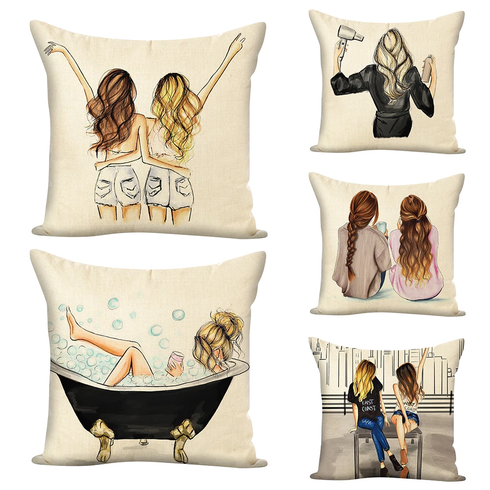 45x45 см квадратный город девушка Подушка Чехол для подушки дом автомобиль Диван
