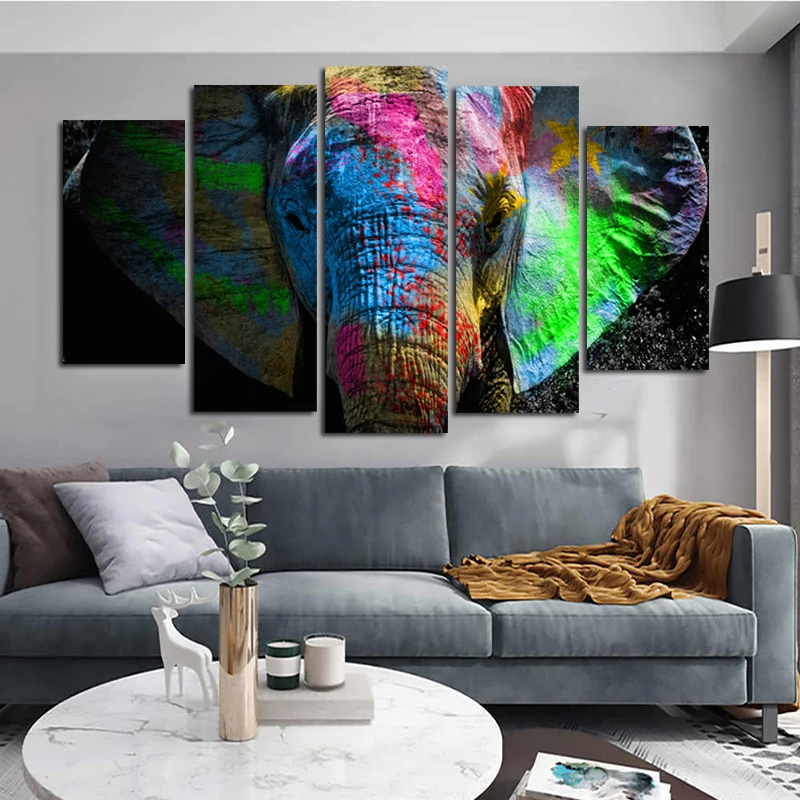 

5 panels Colorful Elephant Canvas Painting Wall Art Pictures For Living Room Prints And Posters Modular Cuadros Decoration