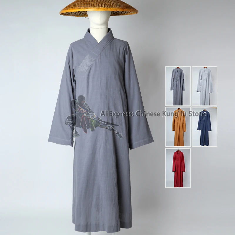 Summer Cotton Linen Buddhist Monk Robe Shaolin Kung fu Suit Martial arts Tai Chi Wing Chun Uniforms Meditation Dress