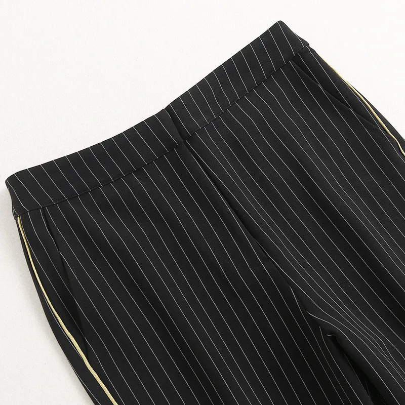 

2020 New Autumn Office Lady Suit Elegant Turn Down Collar Long Sleeve Striped Blazer and Pants 2 Piece Set Work Outfit