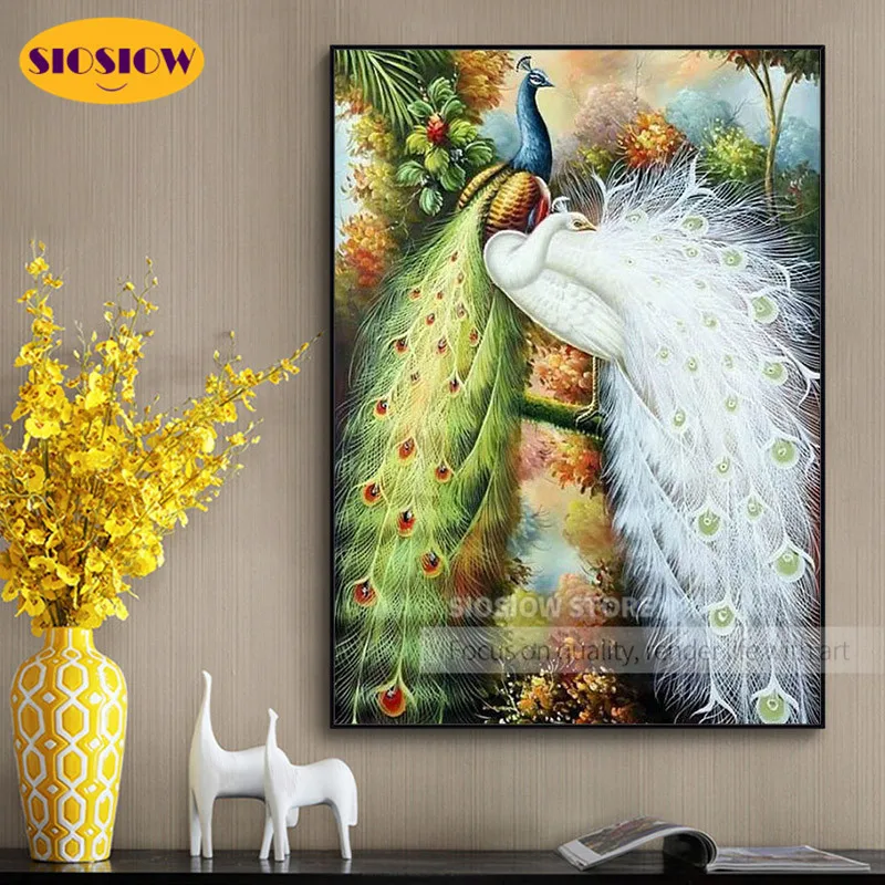 Full Drill 5d Diy Diamond Painting Crystal Blue White Peacock Animals Cross Stitch Kits 3D Chinese Mosaic Embroidery Decor Home | Дом и сад