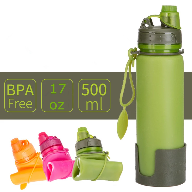 100 шт./лот 17 унций бутылка для воды силиконовый складной стакан спортивный чайник