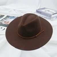 women hats winter big brim 9 5cm solid band belt fedora hat khaki black outdoor cowboy jazz caps hats for men sombreros de mujer