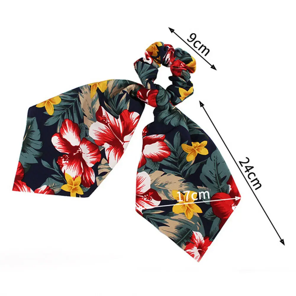

2021 Fashion Floral Print Scrunchies Solid Long Hair Ribbon For Women Ponytail Scarf Sweet Elastic Hair Band Hair Accessories