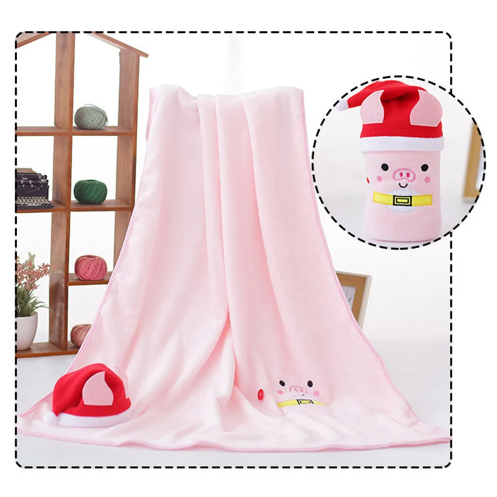 OUNEED 1 Pc Hat and Flannel Blanket Set Snowman Super Soft Christmas Cartoon Flannel Fluffy Blanket Bed Sofa Children Gift#45