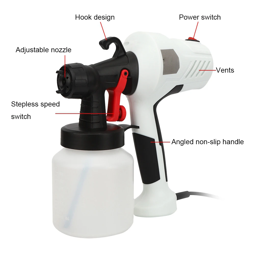 

650W Electric Spray Gun 800ml HVLP Household Paint Sprayer 2.5mm Nozzle Flow Control Airbrush Easy Spraying 220V