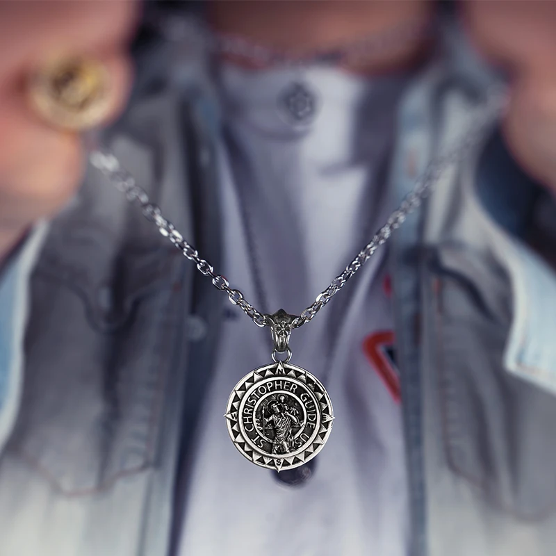 Ожерелье из нержавеющей стали для мужчин безопасный Компас путешествий модное