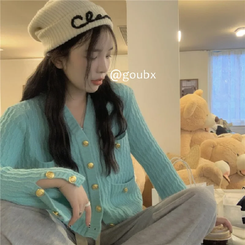 

Женский трикотажный свитер, однобортный свитер в Западном ретро-стиле с V-образным вырезом и длинными рукавами, осень 2021