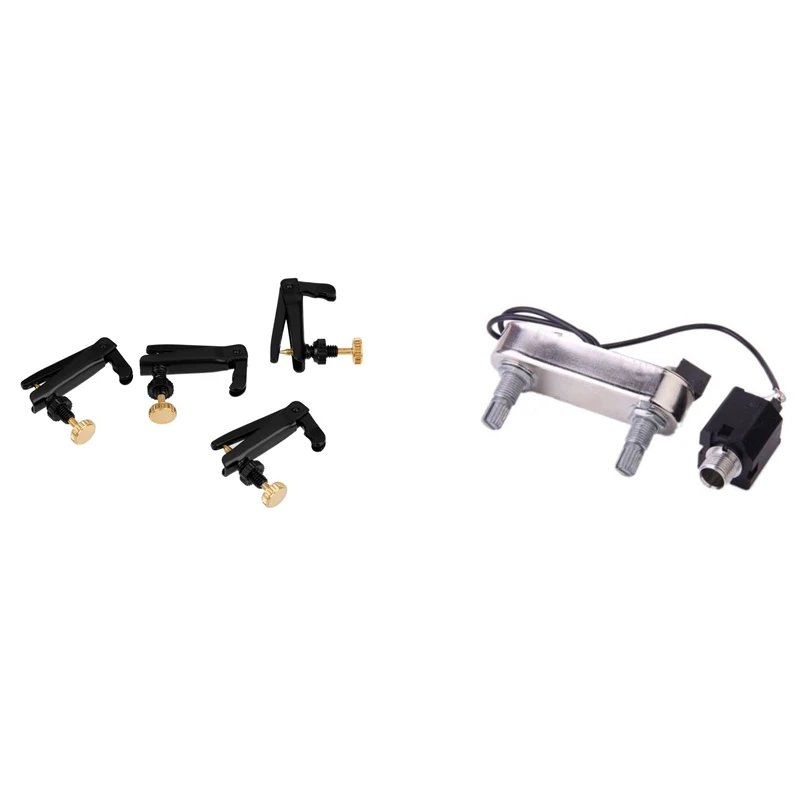 

4Pcs Violin Fine Tuner Adjuster With Screws For 3/4 4/4 Size & 1X Electric Pickup Bridge Preamp Set For Violin