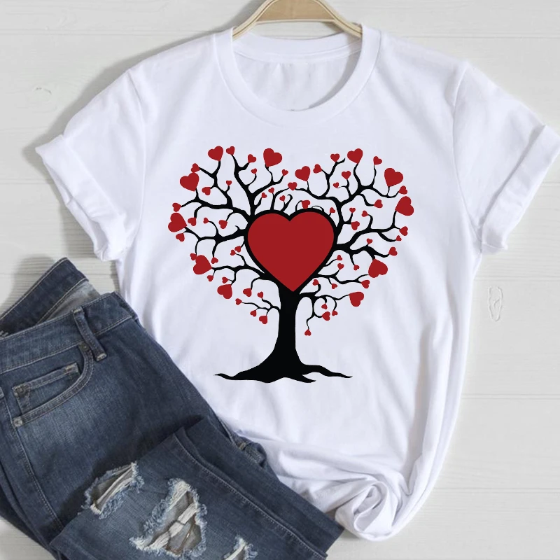 

ZOGANK Love Tree Red Heart Graphic Tshirt Lady Printed Female Tops Tee T-shirts Women Fashion 90s Trend Spring Summer Clothes