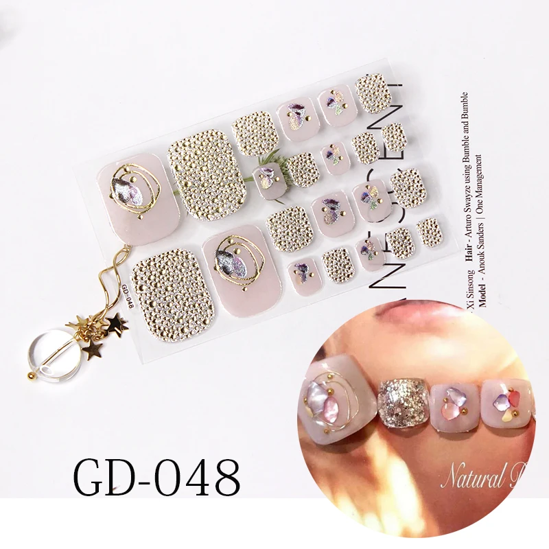 GD-048 22 Типсы, Новые французские стикеры на ногти, цветы, ногти, полное покрытие, клейкие обертывания, водонепроницаемые, блестящая пленка для ногтей, наклейки-лак - Цвет: GD-048