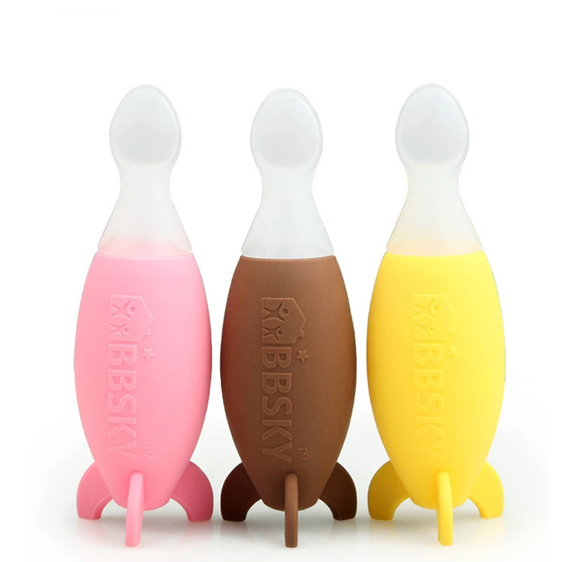 

Squeeze Silicone Feeding Bottle Spoons Baby Feeding Utensils Hot Brand Feeder 4 Colors Baby Feeding Spoon For Kids