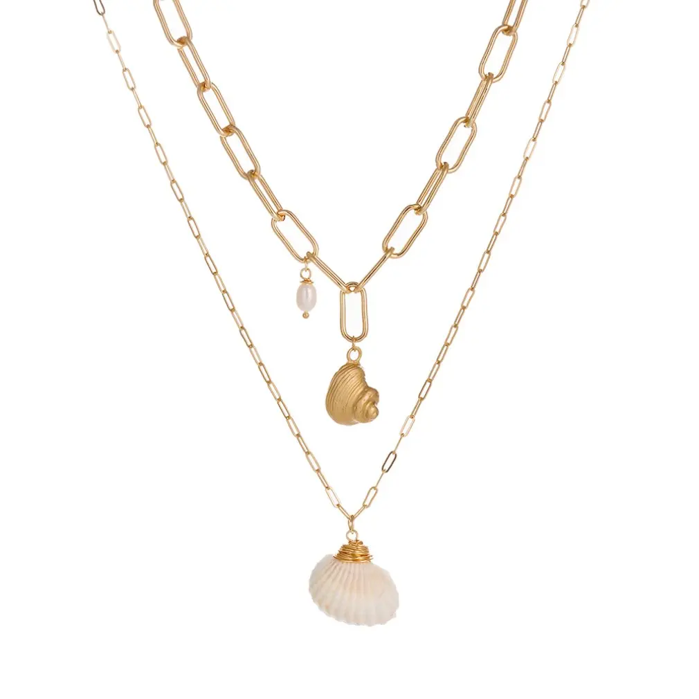 Многослойное ожерелье с пляжными ракушками модное металлическое натуральным