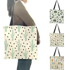 Экологичные многоразовые льняные хозяйственные ручные сумки, сумка-тоут с геометрическим рисунком кактуса, Кита, кошки, Женская Повседневная дорожная сумка через плечо